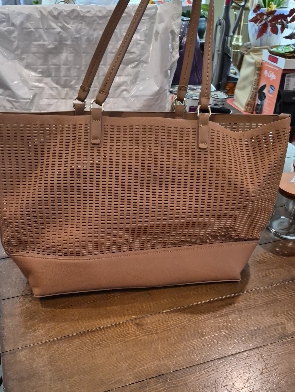 Women's Perforated Tote Bag in Light Brown - Classic Everyday Carry